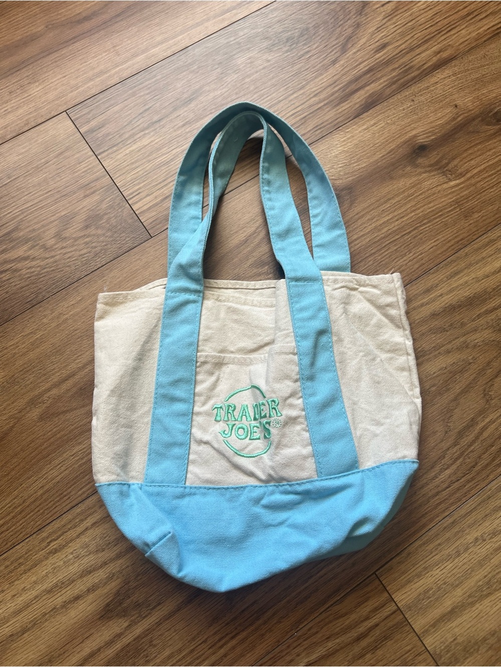 Trader Joe's Mini Canvas Tote Bag Light Blue Pastel Limited Edition